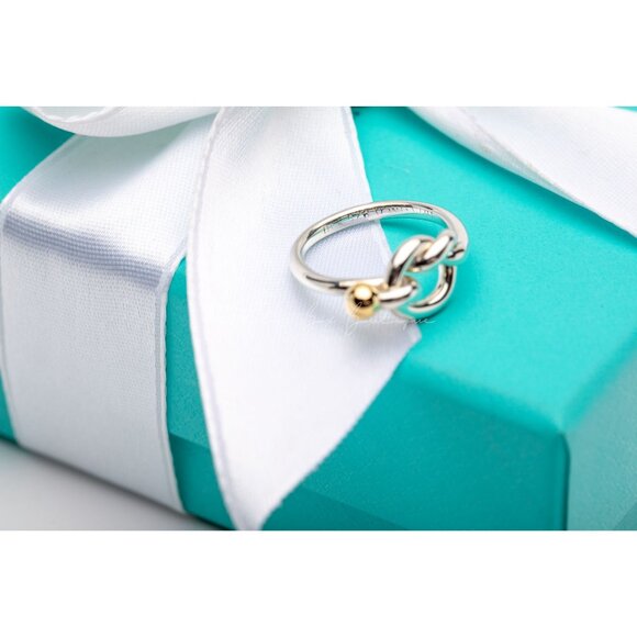 Tiffany & Co. Ring "Love Knot" Band in 18k Gold Sterling Silver Vintage Size 4.5 - Picture 6 of 8